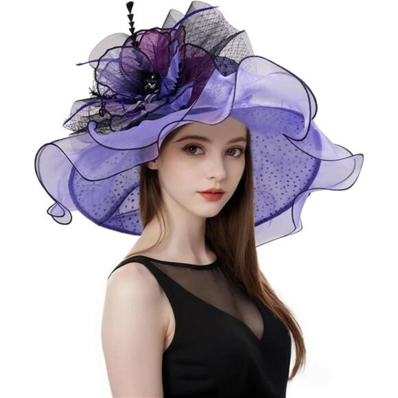 Women Organza Church Tea Party Hats Floral Purple main image 3
